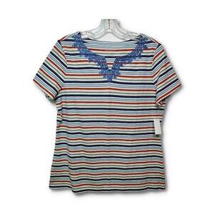 💥235 Talbots V Neck Short Sleeve Striped Top